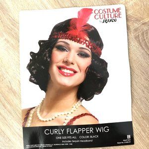 Flapper Roaring 20’s Curly Wig with Sequin Headband Costume Culture by Franco